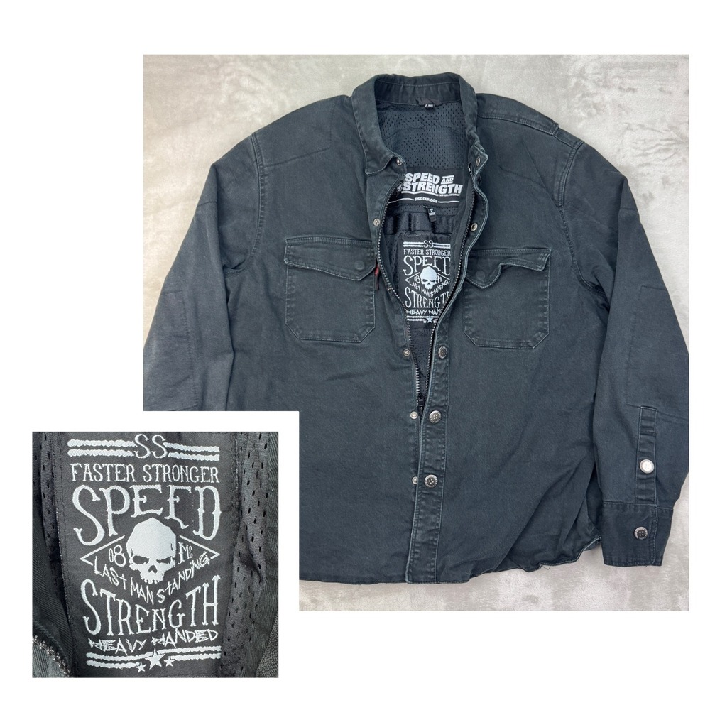 Speed and Strength Motorcycle Riding Jacket  Mens Large Black Kevlar Reinforced